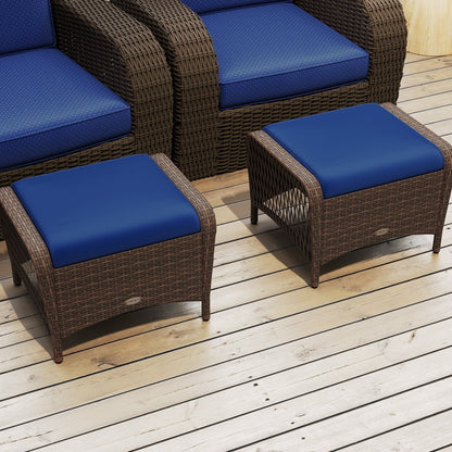 Set of 2 Outdoor Patio PE Wicker Ottomans with Removable Cushions-Beige