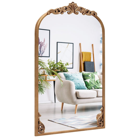 Arched Mirror for Wall Gold Traditional Vintage Ornate Baroque Mirror with Metal Frame-S