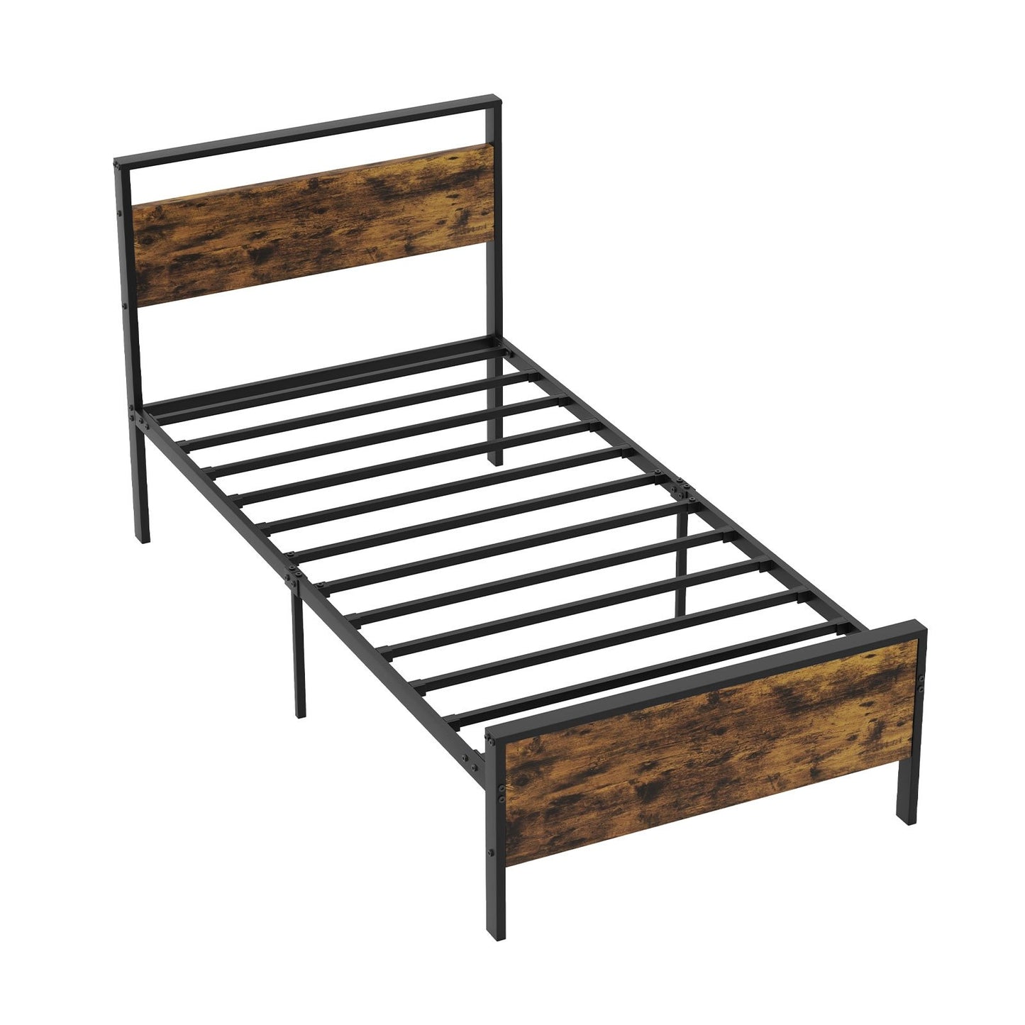 King Metal Bed Frame Industrial Platform Bed with Wooden Headboard-King Size