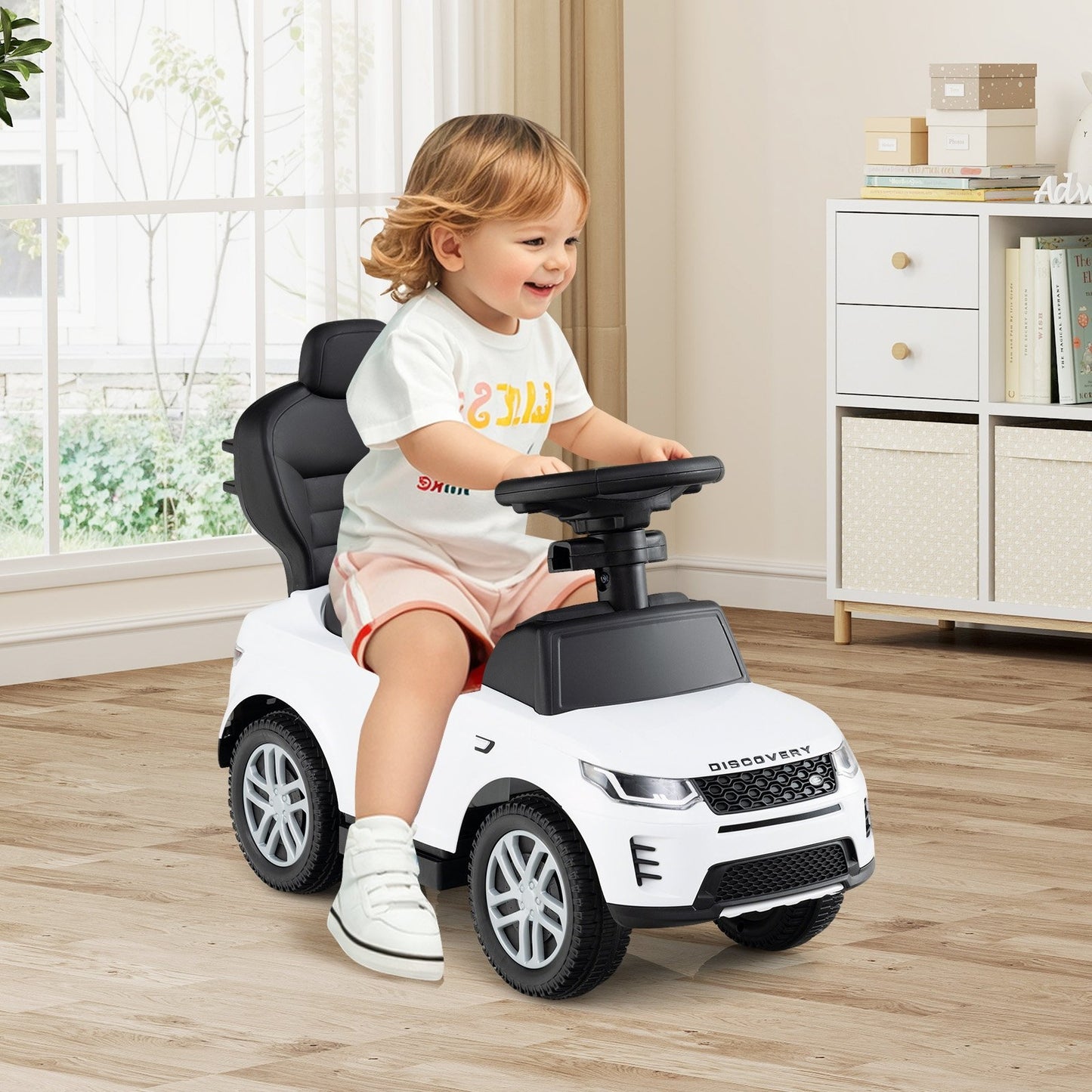 3 in 1 Push Car with Removable Handle and Guardrail for Kids 18-36 Months Old-Black