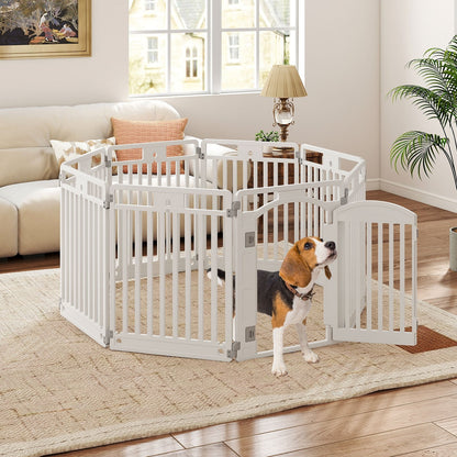 8-Panel Tall Plastic Dog Fence Indoor Outdoor Puppy Pen with Locking Door-White