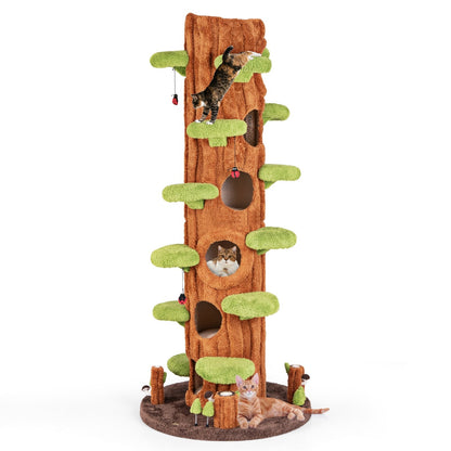 90.5 Inch Tall Multifunctional Cat Tree with Private Condos for Indoor Cats-Brown