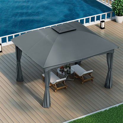 12 x 10 Feet Double Vented Heavy Duty Steel Gazebo Patio Canopy