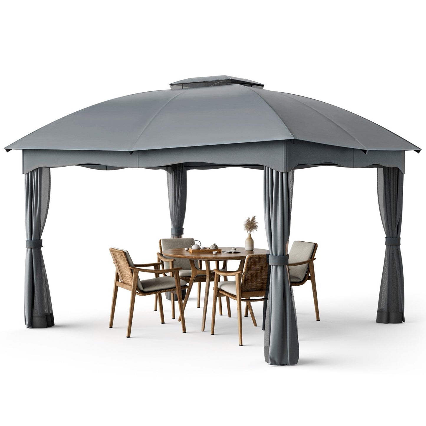 12 x 10 Feet Double Vented Heavy Duty Steel Gazebo Patio Canopy