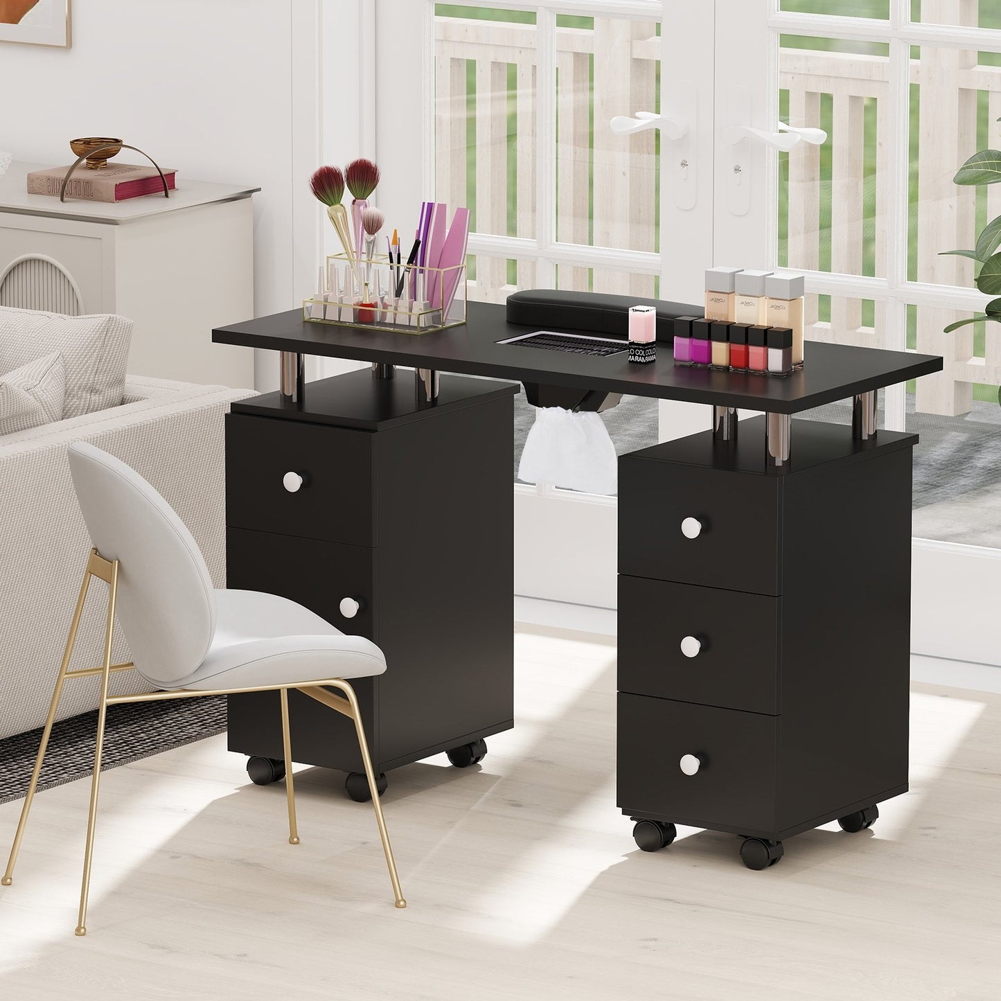 Manicure Table Nail Desk with Electric Dust Collector and 3 Dust Bags-Black