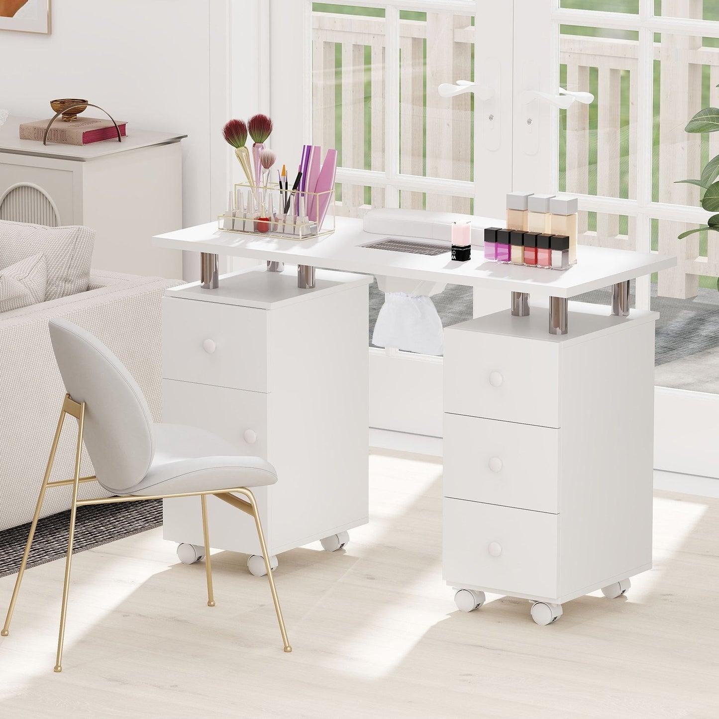 Manicure Table Nail Desk with Electric Dust Collector and 3 Dust Bags-Black