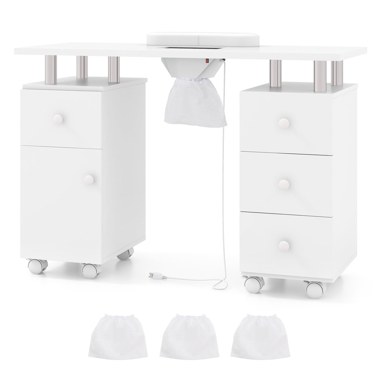 Manicure Table Nail Desk with Electric Dust Collector and 3 Dust Bags-Black