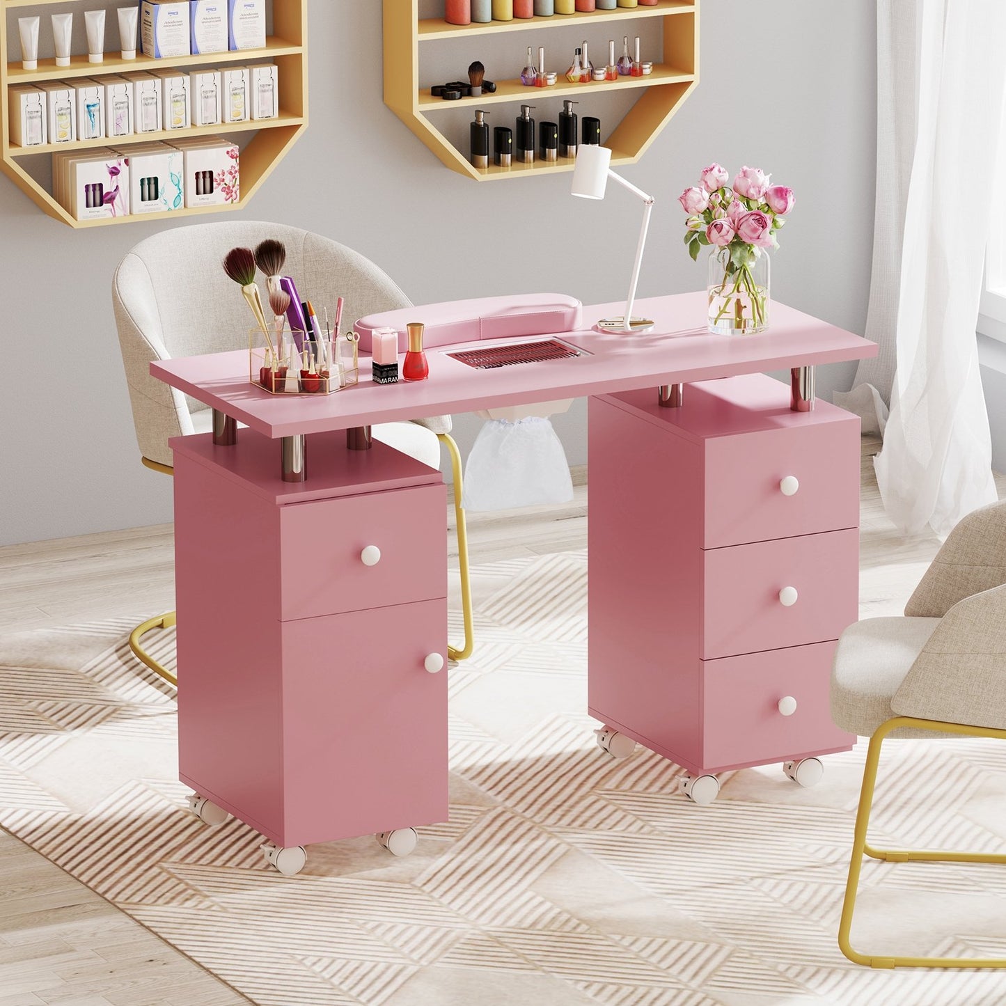 Manicure Table Nail Desk with Electric Dust Collector and 3 Dust Bags-Black