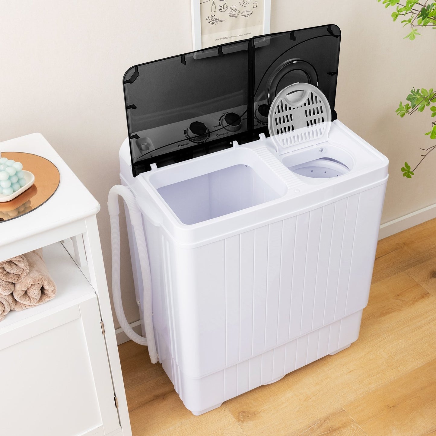 26 lbs Semi-Automatic Twin Tub Washing Machine with Drain Pump-Black