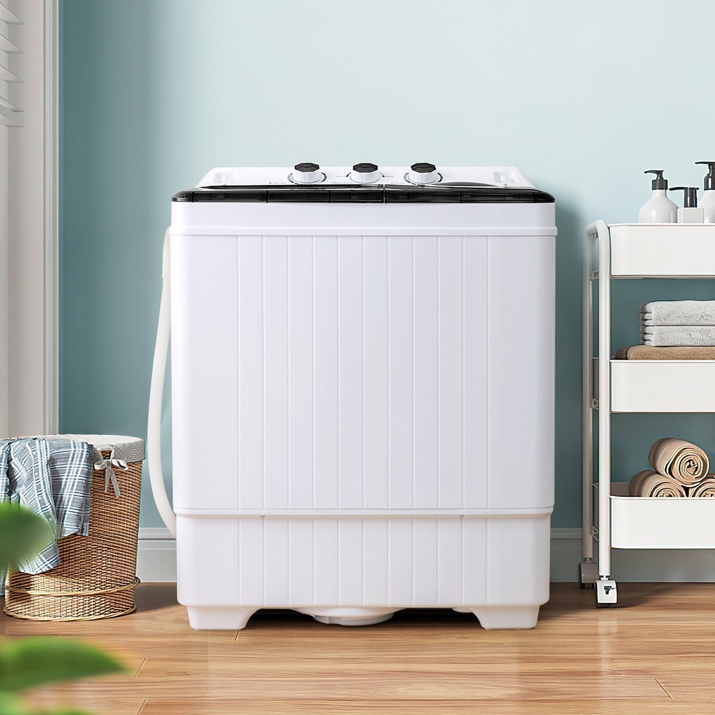 26 lbs Semi-Automatic Twin Tub Washing Machine with Drain Pump-Black