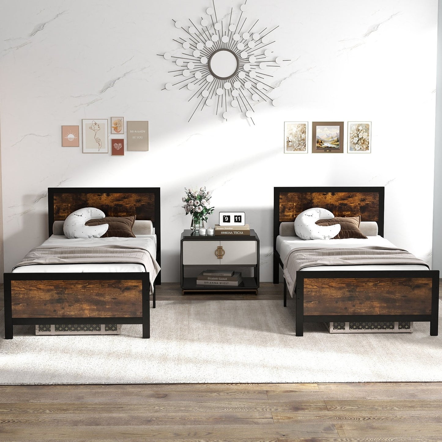 Metal Bed Frame with Headboard and Footboard-Queen Size