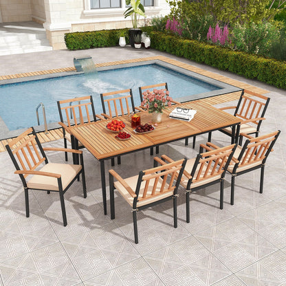 9-Piece Patio Dining Set with 8 Wooden Armchairs