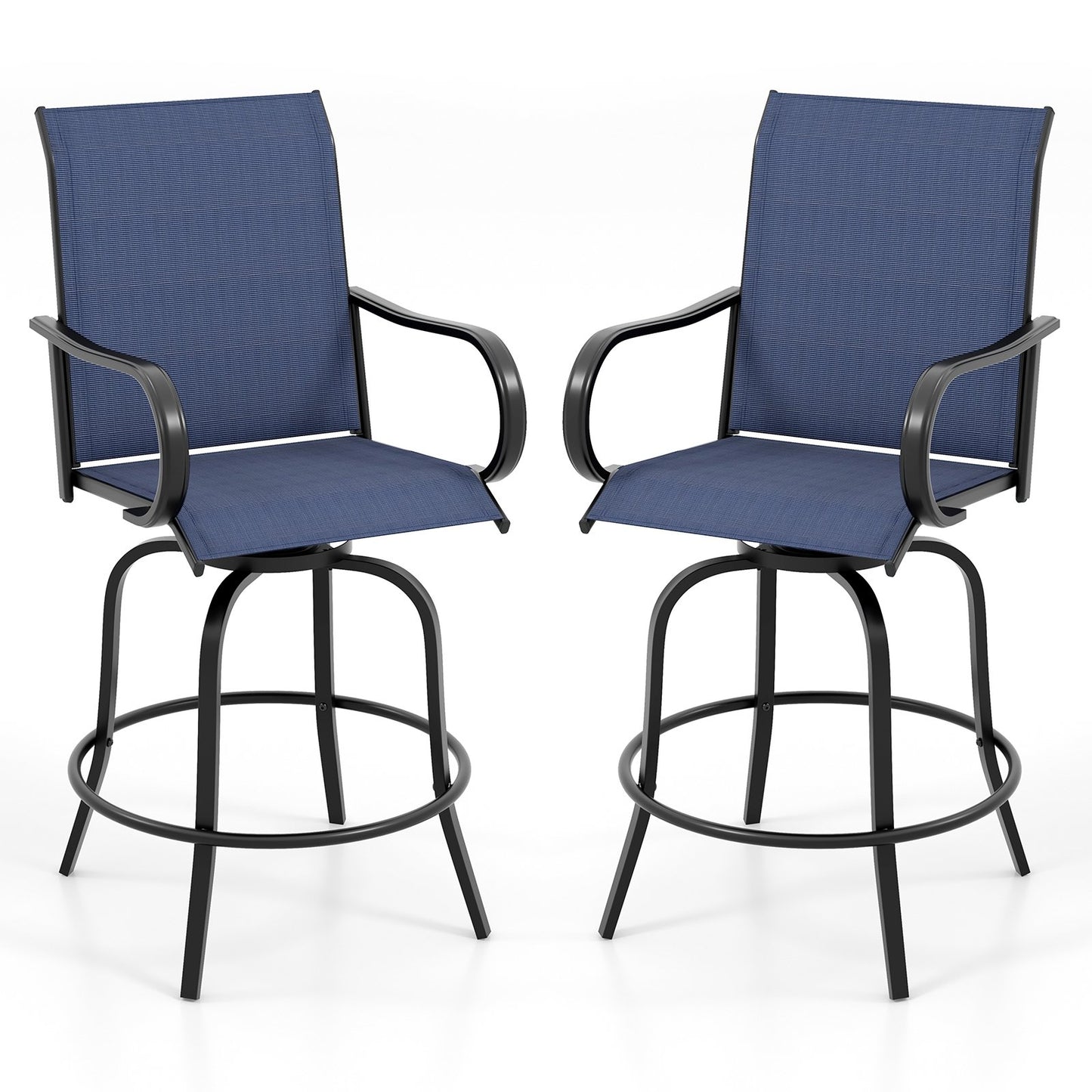 2 Pieces 360 Rotating Bar Stool Set with Armrests for Patio-Black