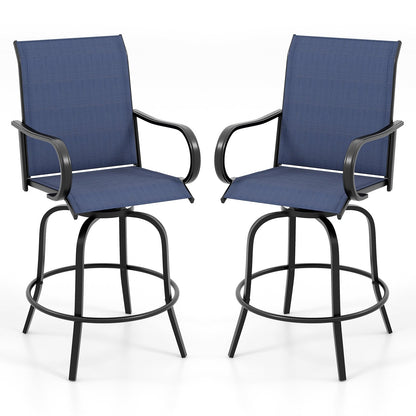 2 Pieces 360 Rotating Bar Stool Set with Armrests for Patio-Black