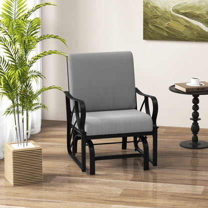 Patio Glider Rocking Chair with Thick Cushion and Curved Armrest-Black