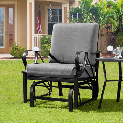 Patio Glider Rocking Chair with Thick Cushion and Curved Armrest-Black