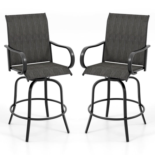 2 Pieces 360 Rotating Bar Stool Set with Armrests for Patio-Black