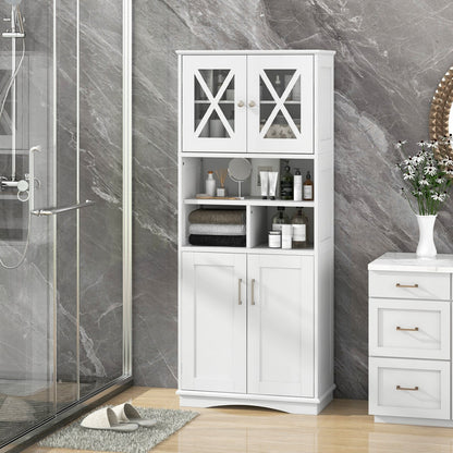 Tall Bathroom Cabinet Large Floor Storage Cabinet with Acrylic Doors and 3 Cubes-Black