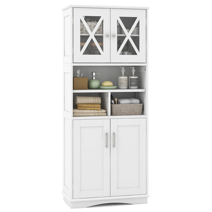 Tall Bathroom Cabinet Large Floor Storage Cabinet with Acrylic Doors and 3 Cubes-Black