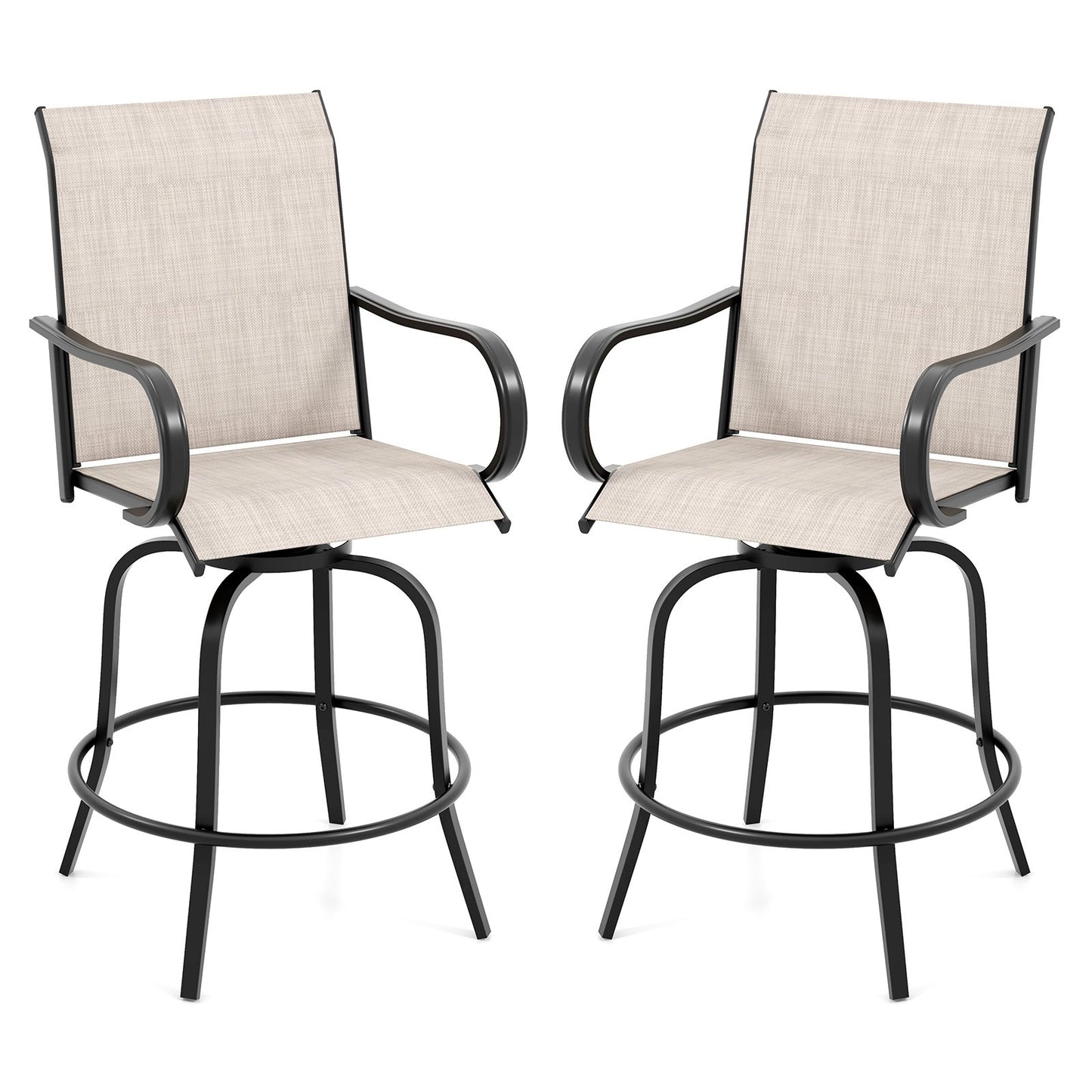 2 Pieces 360 Rotating Bar Stool Set with Armrests for Patio-Black