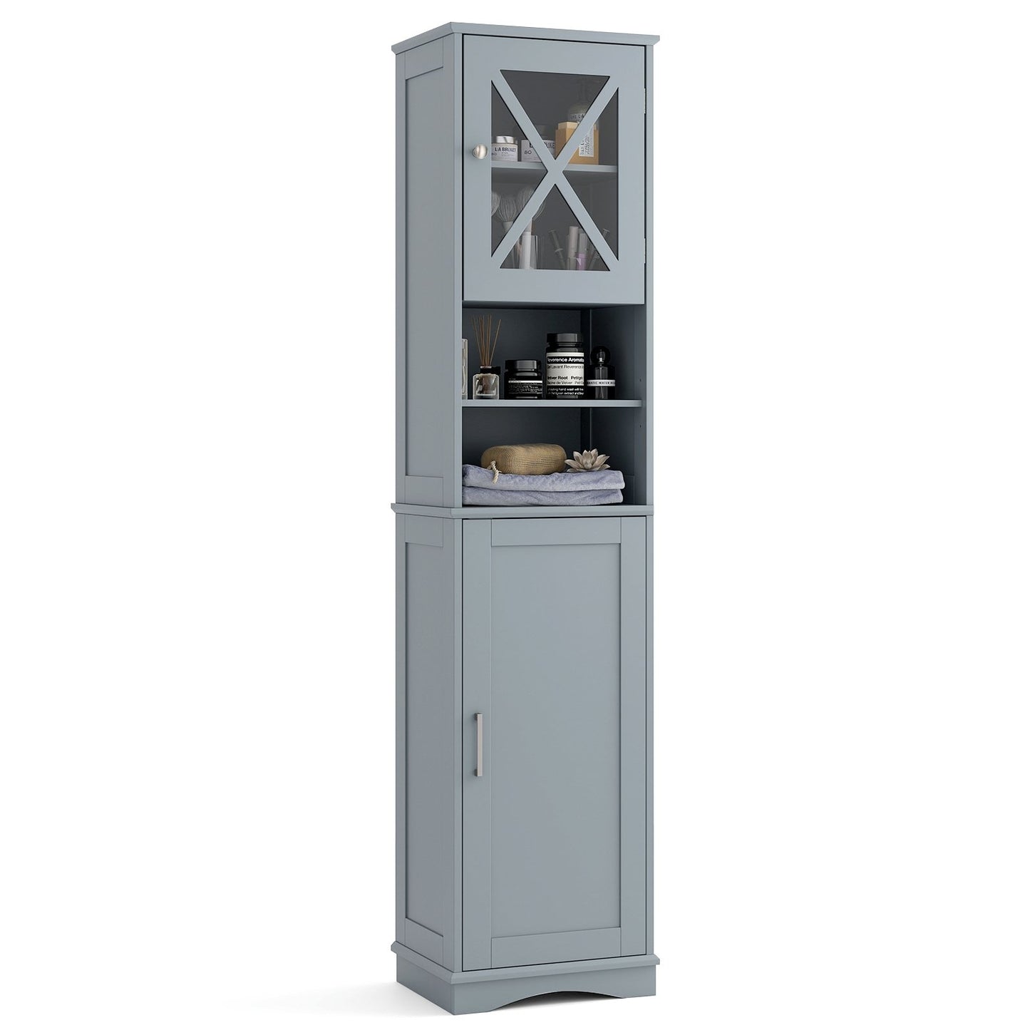 67 Inch Tall Bathroom Cabinet Freestanding Storage Cabinet with 5 Adjustable Shelves-Black