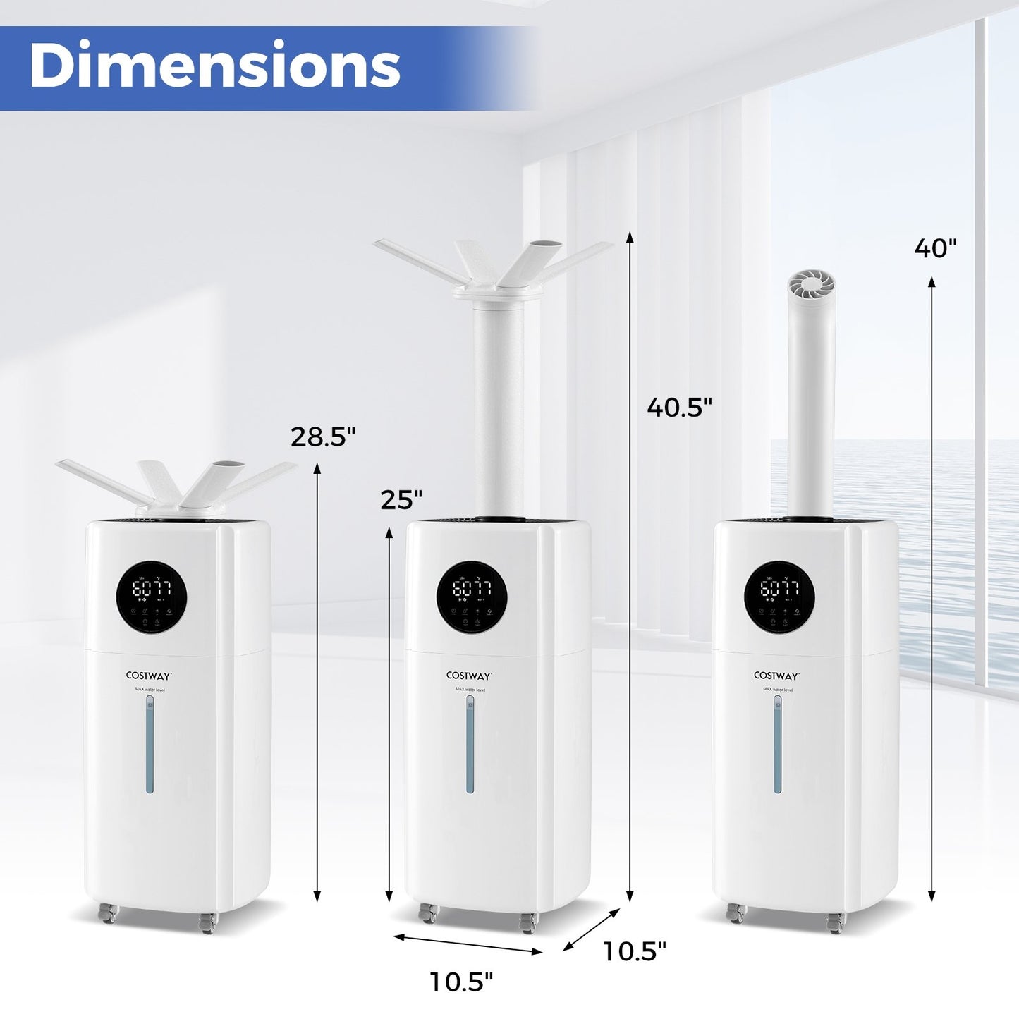 5.5Gal Humidifier with 360° Nozzles and Wheels for Large Room-White