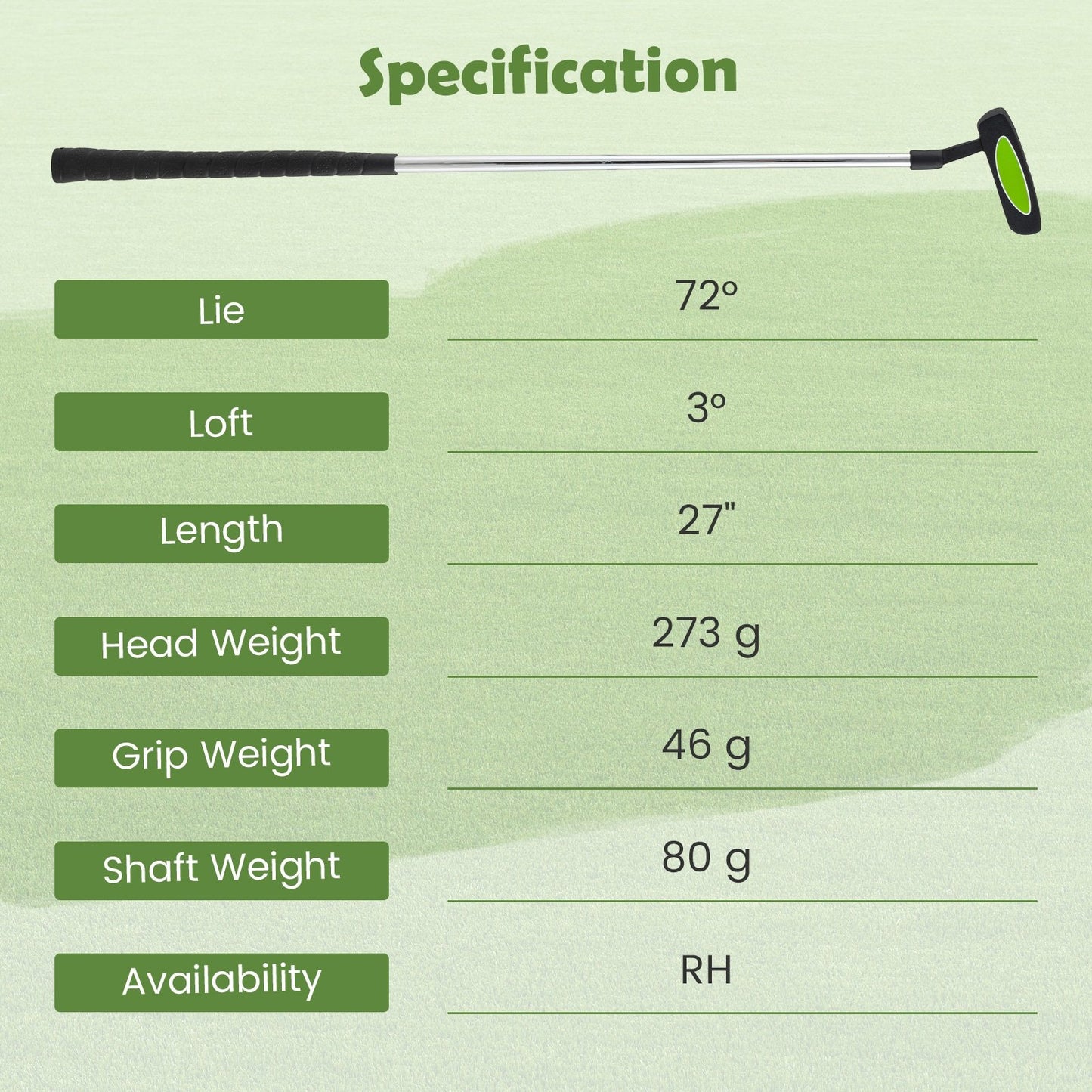 Junior Mallet Putter Individual Gold Club for 8-10 years old Kids-Green
