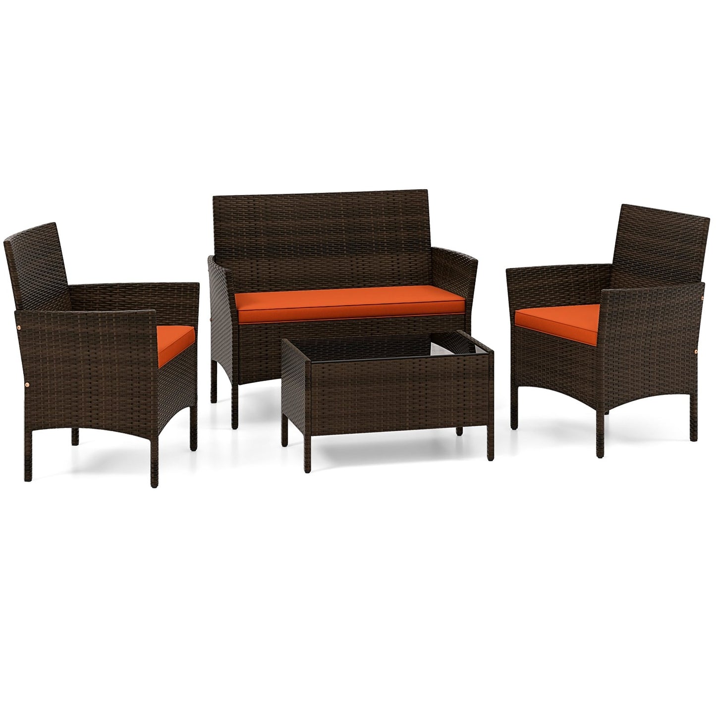 4 Piece Patio Rattan Conversation Set with Cozy Seat Cushions-Black