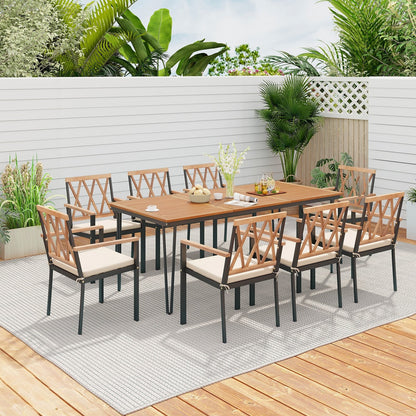 9-Piece Patio Dining Set 35.5 Inch Acacia Wood Table with Umbrella Hole and 22.5-Inch Wide Chairs