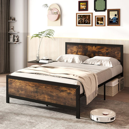 Metal Bed Frame with Headboard and Footboard-Queen Size