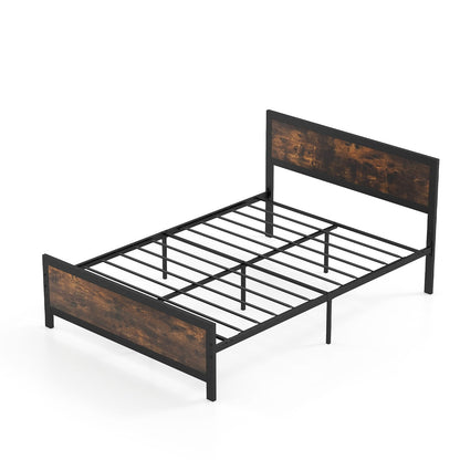 Metal Bed Frame with Headboard and Footboard-Queen Size