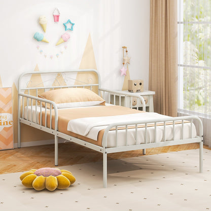 Twin Size Bed Frame with Headboard and Safety Side Guardrails-Black
