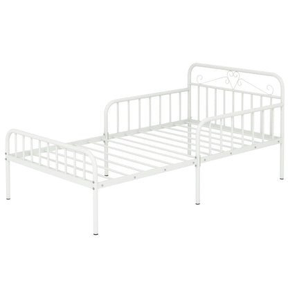 Twin Size Bed Frame with Headboard and Safety Side Guardrails-Black