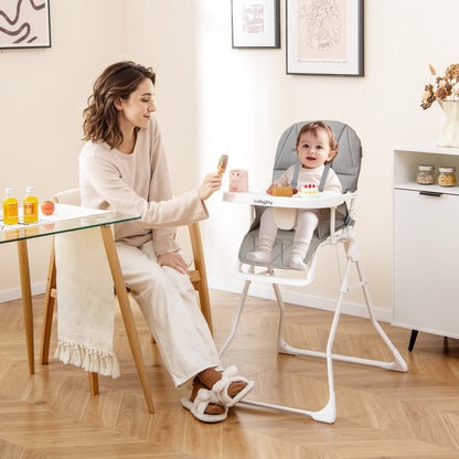 Easy Clean Compact Highchair with Removable Adjustable Tray and PU Seat Cushion-Gray