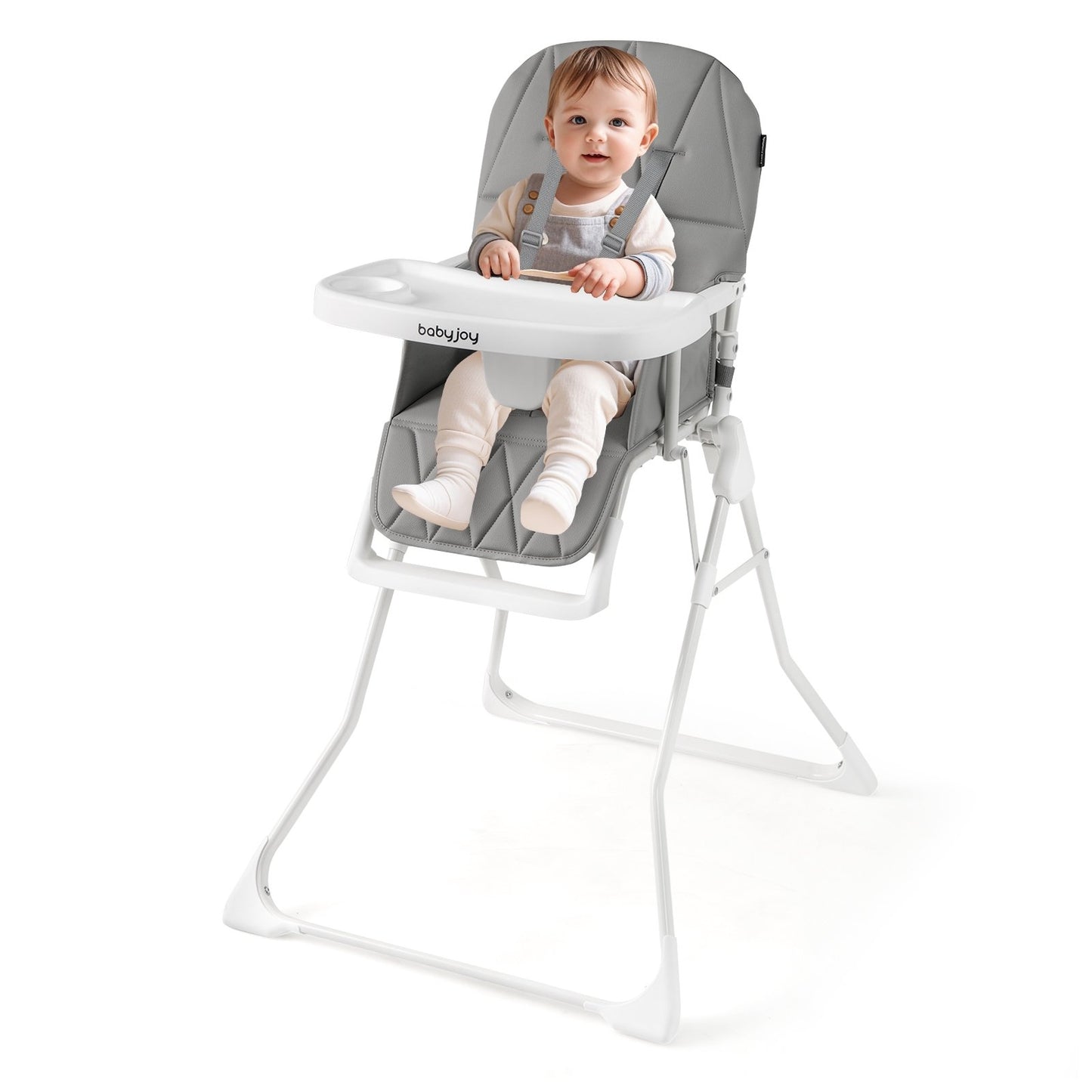 Easy Clean Compact Highchair with Removable Adjustable Tray and PU Seat Cushion-Gray