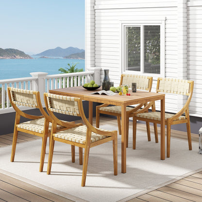 Outdoor Dining Chair Set of 4 with Webbing Seat and Backrest-Natural