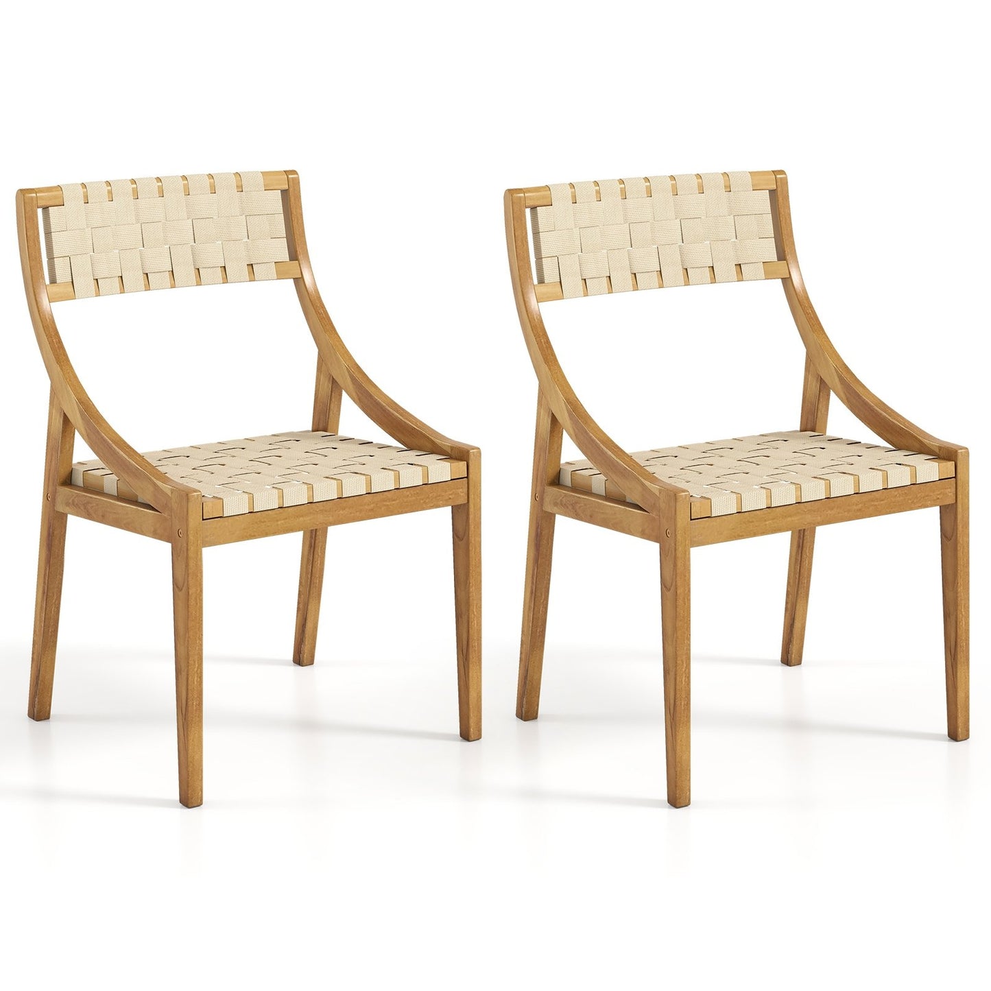 Outdoor Dining Chair Set of 4 with Webbing Seat and Backrest-Natural