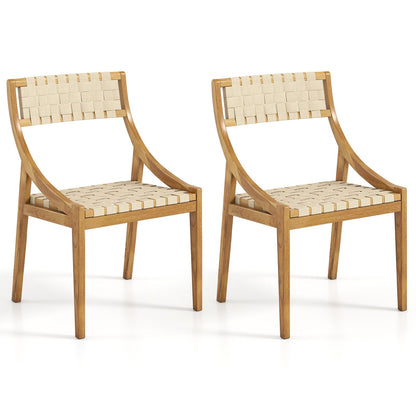 Outdoor Dining Chair Set of 4 with Webbing Seat and Backrest-Natural