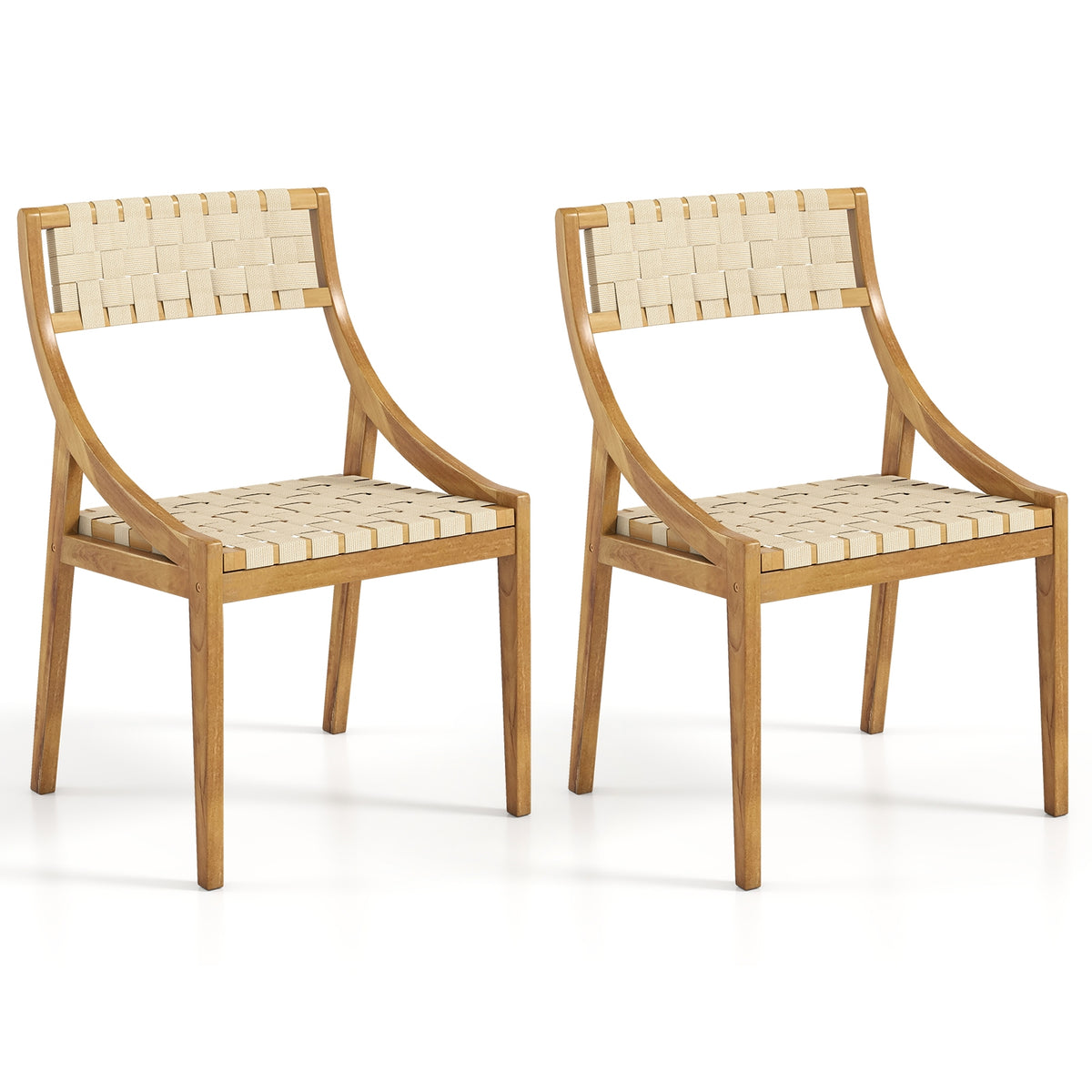 Outdoor Dining Chair Set of 2 with Webbing Seat and Backrest-Natural