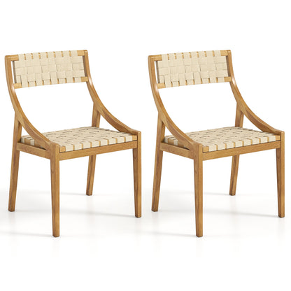 Outdoor Dining Chair Set of 2 with Webbing Seat and Backrest-Natural