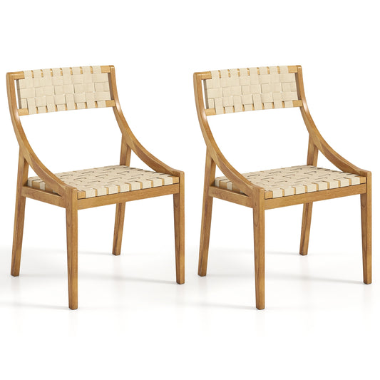 Outdoor Dining Chair Set of 2 with Webbing Seat and Backrest-Natural