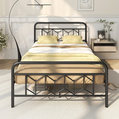 Platform Bed with High Headboard and Snap Lock Metal Slats-King Size