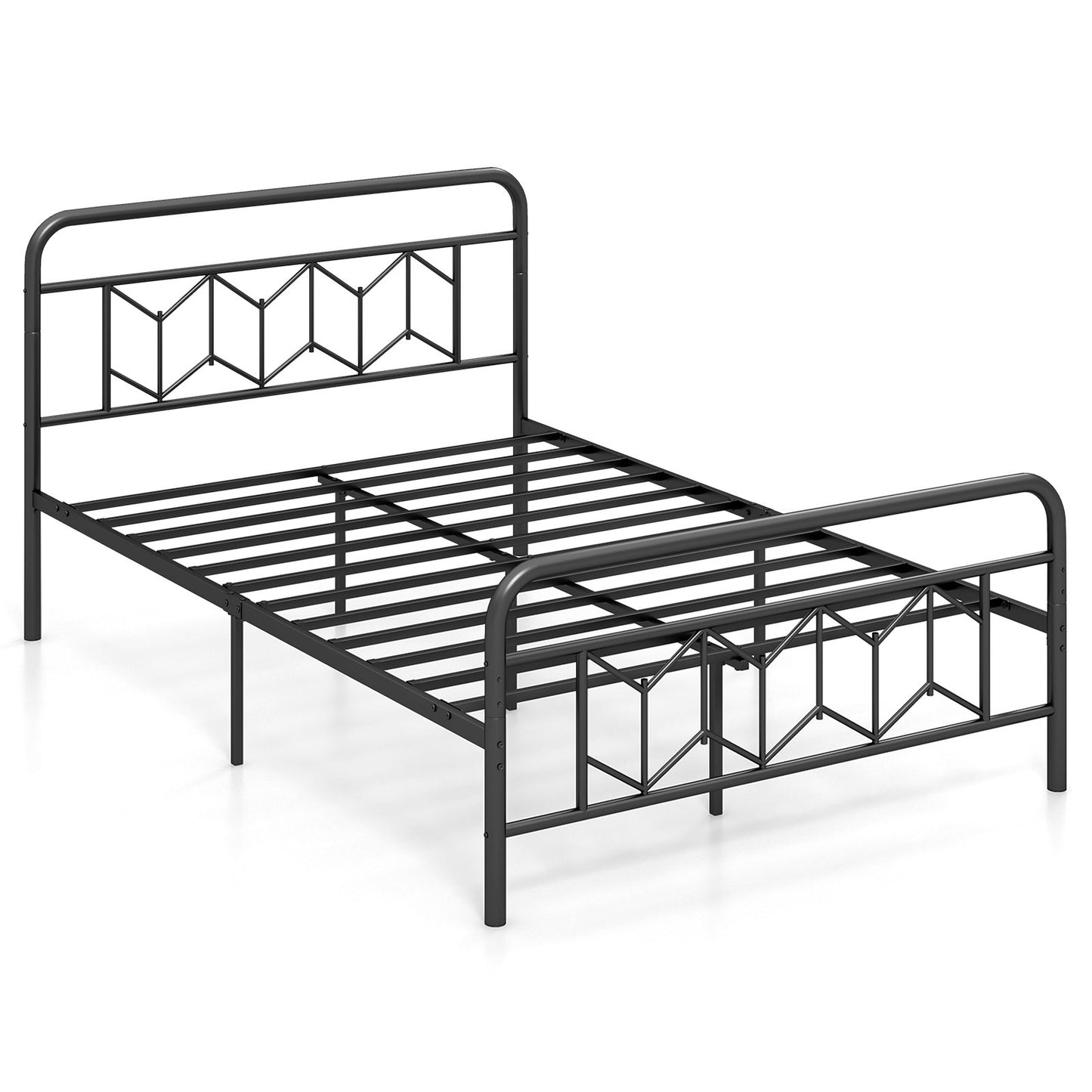 Platform Bed with High Headboard and Snap Lock Metal Slats-King Size