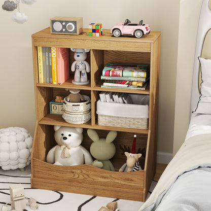 3-Tier Children's Multi-Functional Bookcase Toy Storage Bin Floor Cabinet-Gray
