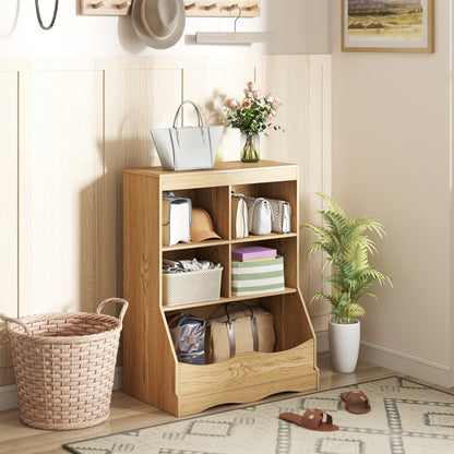 3-Tier Children's Multi-Functional Bookcase Toy Storage Bin Floor Cabinet-Gray