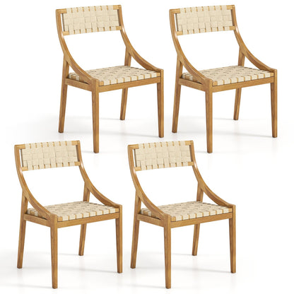 Outdoor Dining Chair Set of 4 with Webbing Seat and Backrest-Natural