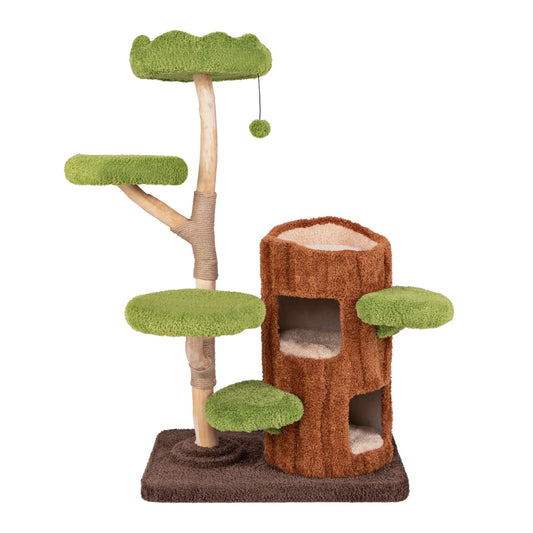 Multi-level Cat Tree with Double Decker Cat House and Sisal Panel-Brown