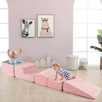 5-Piece Climb and Crawl Playset with Ball Pit for Kids-Gray