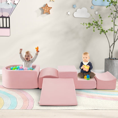 5-Piece Climb and Crawl Playset with Ball Pit for Kids-Gray