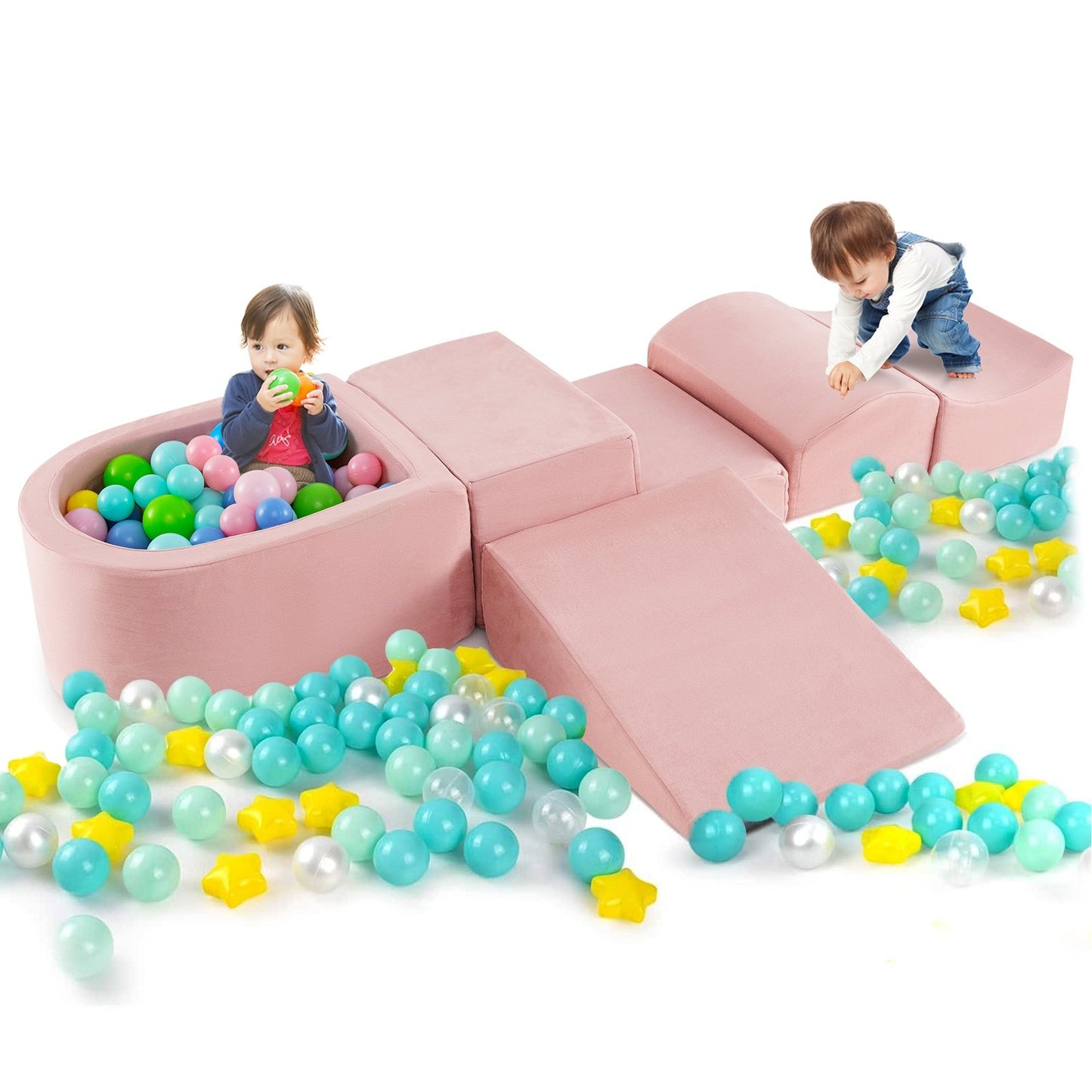 5-Piece Climb and Crawl Playset with Ball Pit for Kids-Gray